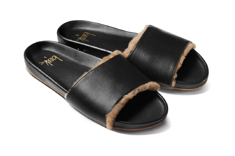 Sandals for comfortable walking -GALLITO SHEARLING - Black