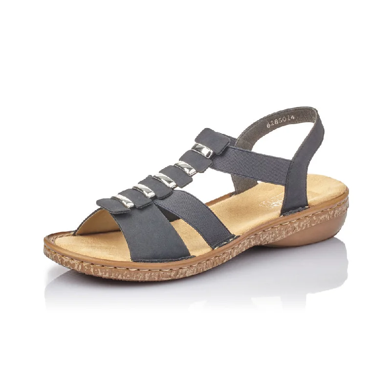 Sandals with comfy looks -Rieker 62850-14 Ladies Navy Summer Pull On Sandals