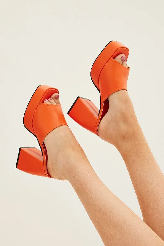 Sandals with comfy sole -Orange Chunky Platform Mules Sandals