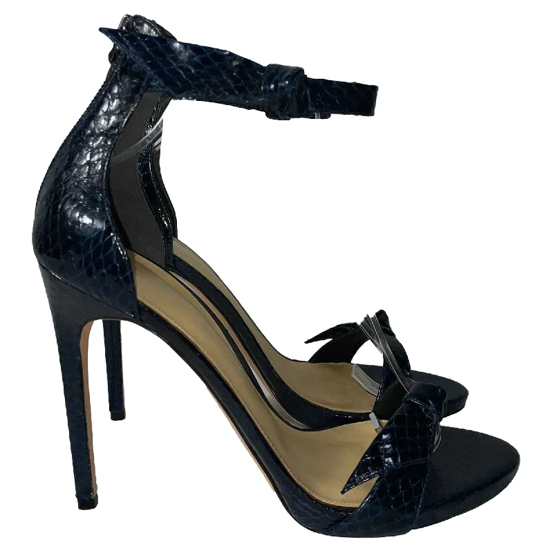 Sandals with comfy wear -Alexandre Birman Asymmetric Clarita Sandals in Navy Blue Snake Embossed Leather