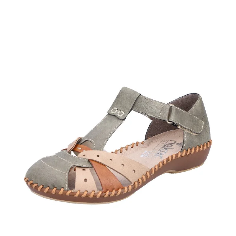 Sandals with sleek look -Rieker M1655-54 Ladies Sage Multi Touch Fastening Sandals