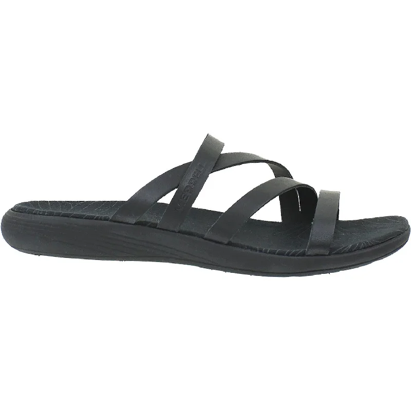 Sandals for beach fun -Women's Merrell Duskair Seaway Slide Black Leather