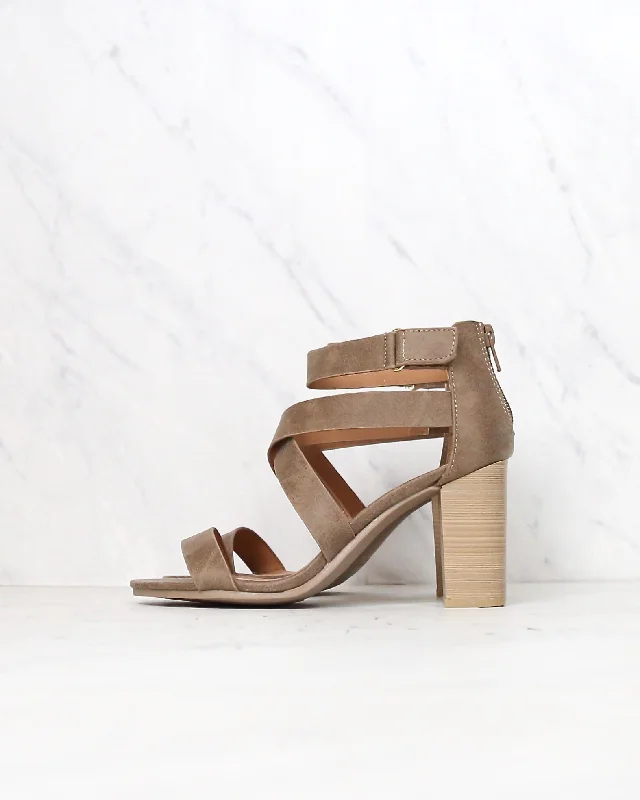 Sandals with open toe -Lucite Vegan Strappy Block Heel Sandals in Taupe