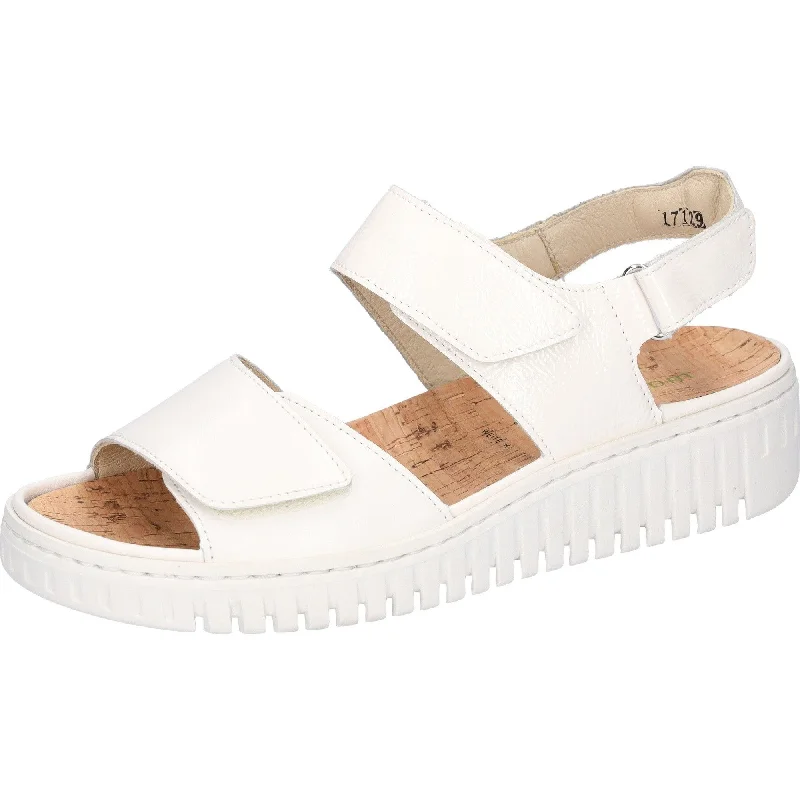 Sandals for summer wear -Waldlaufer 955001 201 148 H-Willow Ladies Off White Patent Leather Arch Support Touch Fastening Sandals