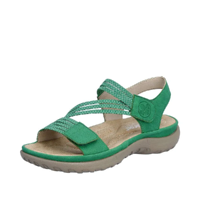 Sandals for summer nights -Rieker 64870-54 Ladies Green Touch Fastening Sandals