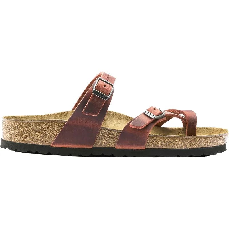 Sandals with chic heel -Women's Birkenstock Mayari Earth Red Oiled Leather