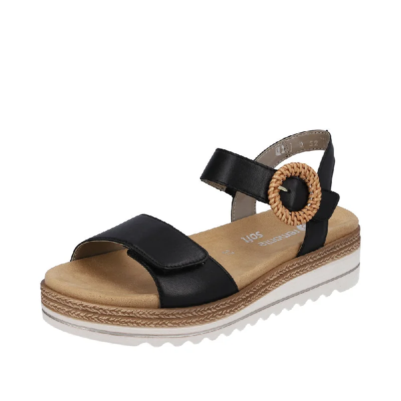 Sandals in rose quartz stone -Remonte D0Q52-00 Ladies Black Leather Touch Fastening Sandals