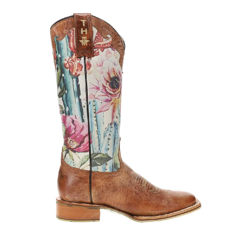 Cowboy boots for cowboy trails-Cactilicious Floral Square Toe Cowboy Boots