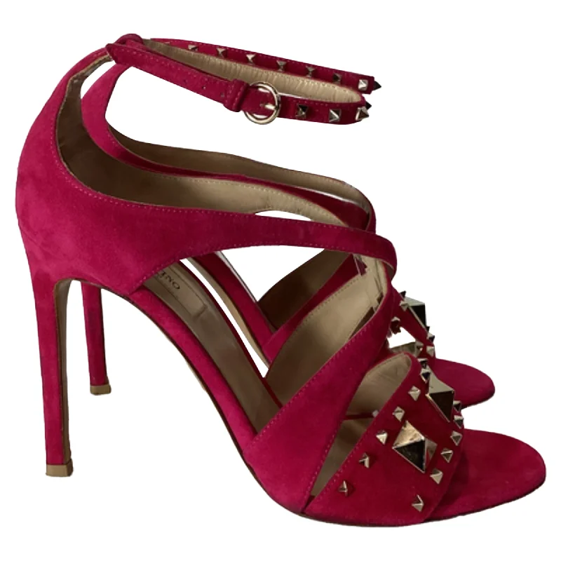 Sandals in onyx -Valentino Rockstud Lovestud Ankle Strap 100 Sandals in Pink Suede