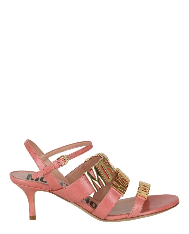 Sandals with stylish heel -Degrade Metal Logo Heeled Sandals