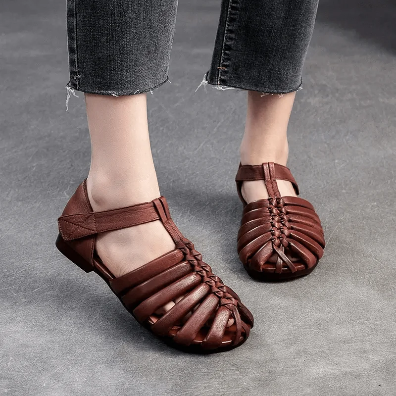 Sandals with sleek vibes -Babakud Women Summer Genuine Leather Woven Sandals