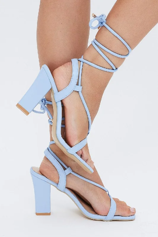 Sandals in sage -Blue Strappy Tie Leg Heeled Sandals