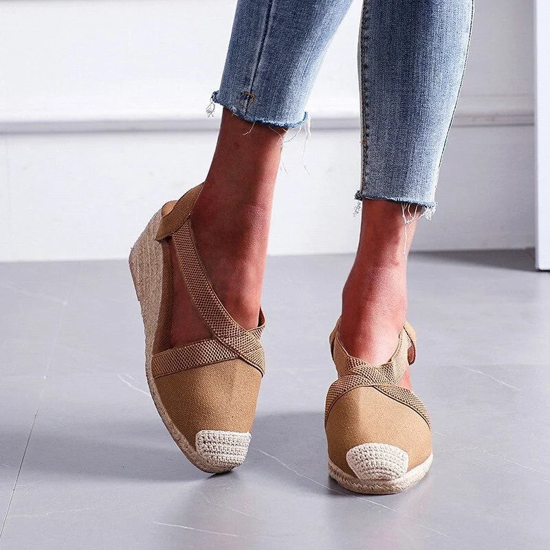 Sandals with stylish vibes -OCW Wedges Women Shoes Closed Toe Espadrille Platform Height Increase Sandals