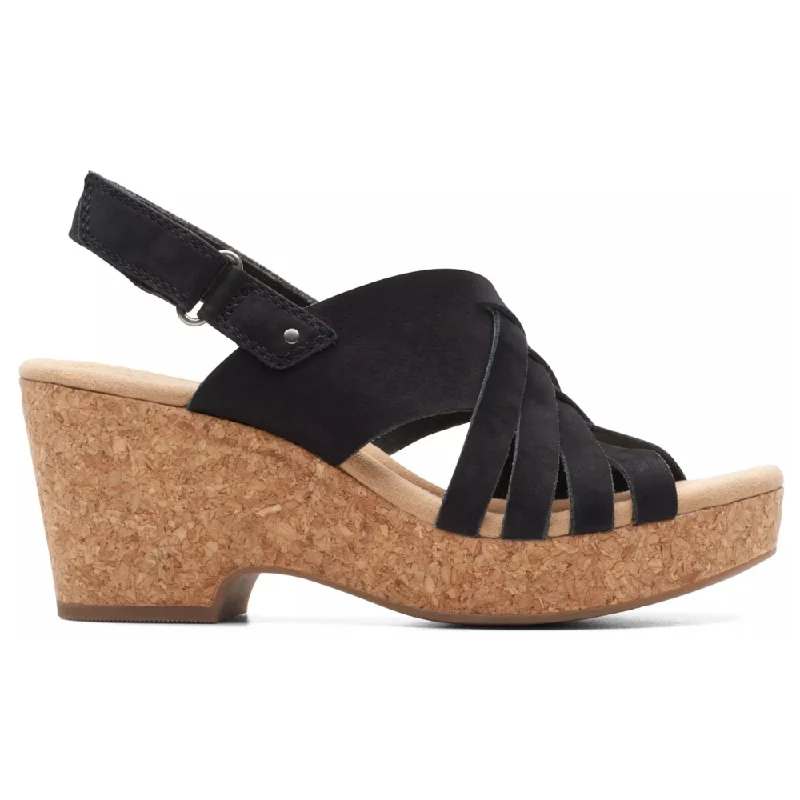 Sandals for warm vibes -Clarks Giselle Glow Black Nubuck Wedge Sandals (Women's)