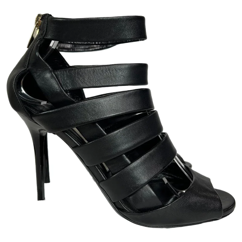 Sandals for summer style -Jimmy Choo Dame Caged Sandals in Black Leather