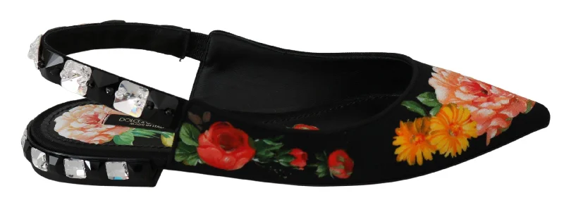 Flats for outdoor vibes-Dolce & Gabbana Elegant Crystal-Embellished Floral Women's Flats