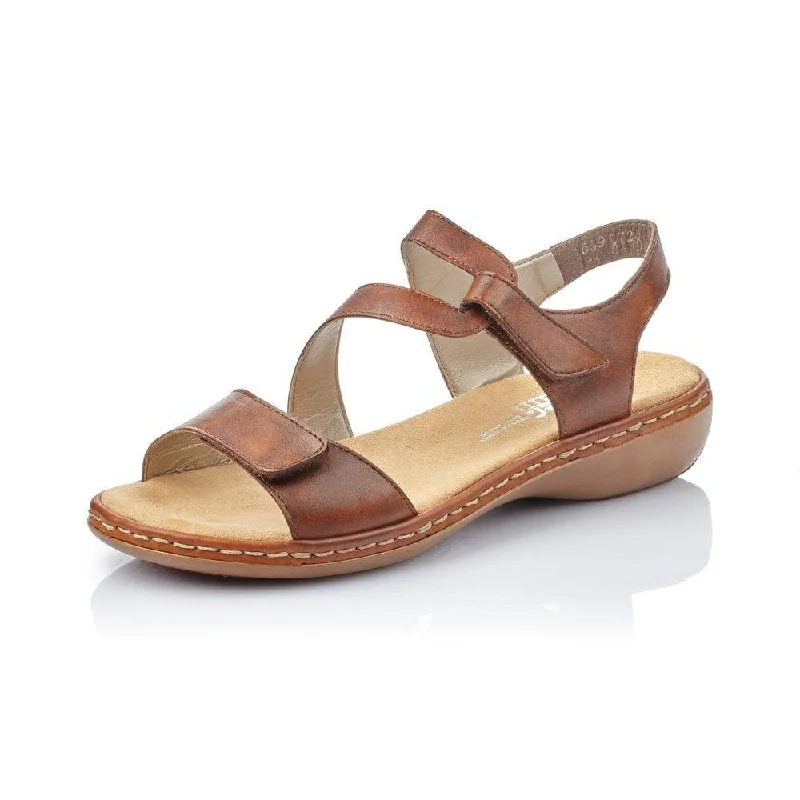 Sandals in ochre -Rieker 659C7-24 Ladies Cognac Leather Strappy Sandal