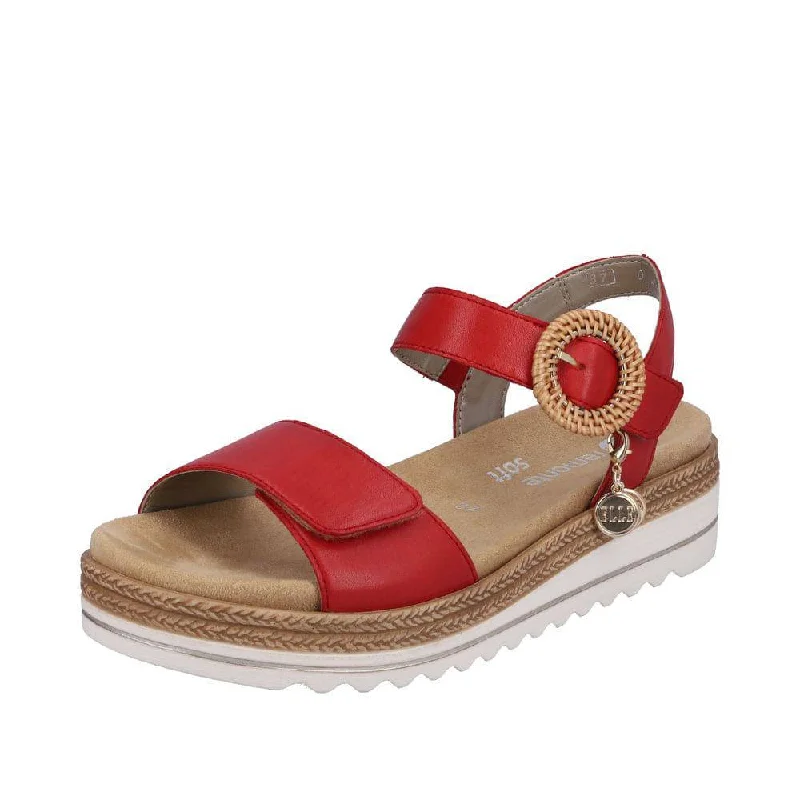 Sandals in jade -Remonte D0Q52-33 Ladies Red Leather Touch Fastening Sandals