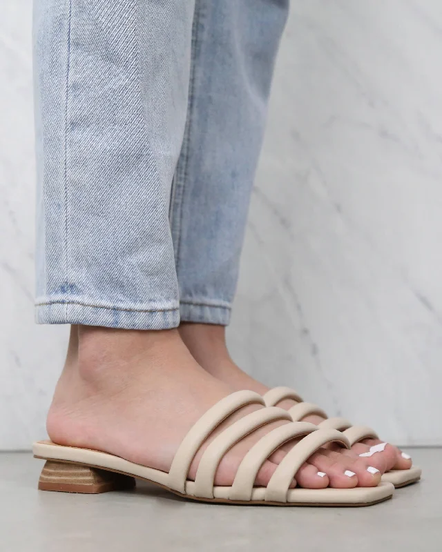 Sandals with bold style -Selena Strappy Square Toe Sandals in Beige