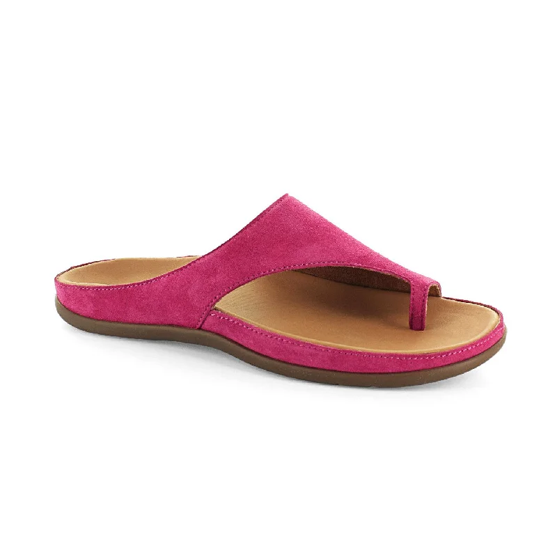 Sandals with fun patterns -Strive Capri Ladies Magenta Suede Arch Support Toe Post Sandals