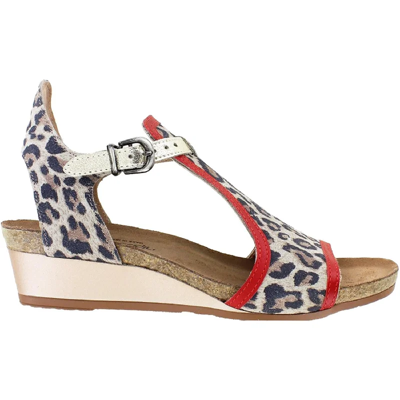 Sandals with breathable wear -Women's Naot Fiona Cheetah/Kiss Red/Radiant Gold Suede/Leather