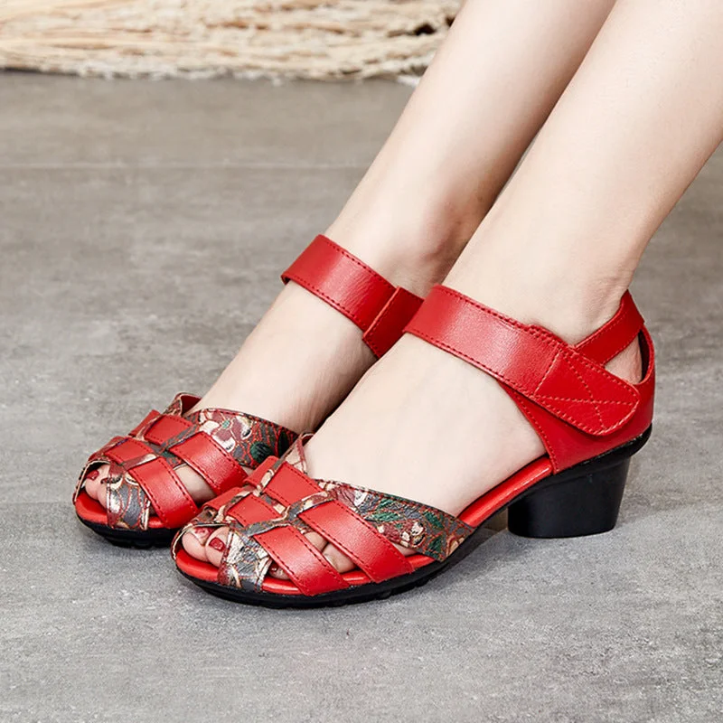 Sandals for warm looks -Summer Retro Ethnic Leather Peep-Toe Sandals