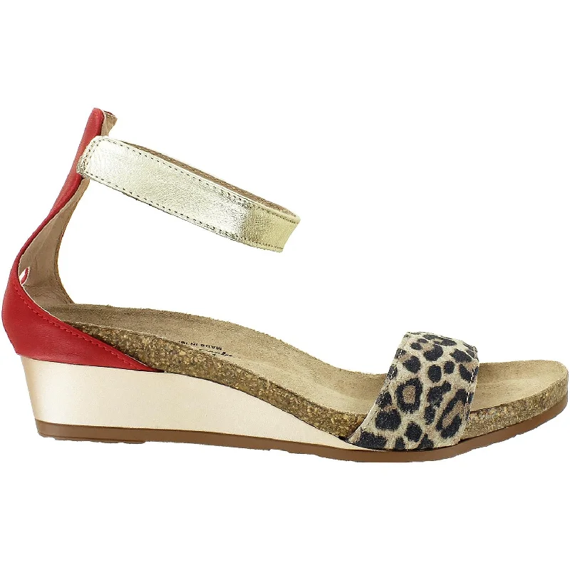 Sandals with chic wear -Women's Naot Pixie Cheetah/Kiss Red/Radiant Gold Suede/Leather