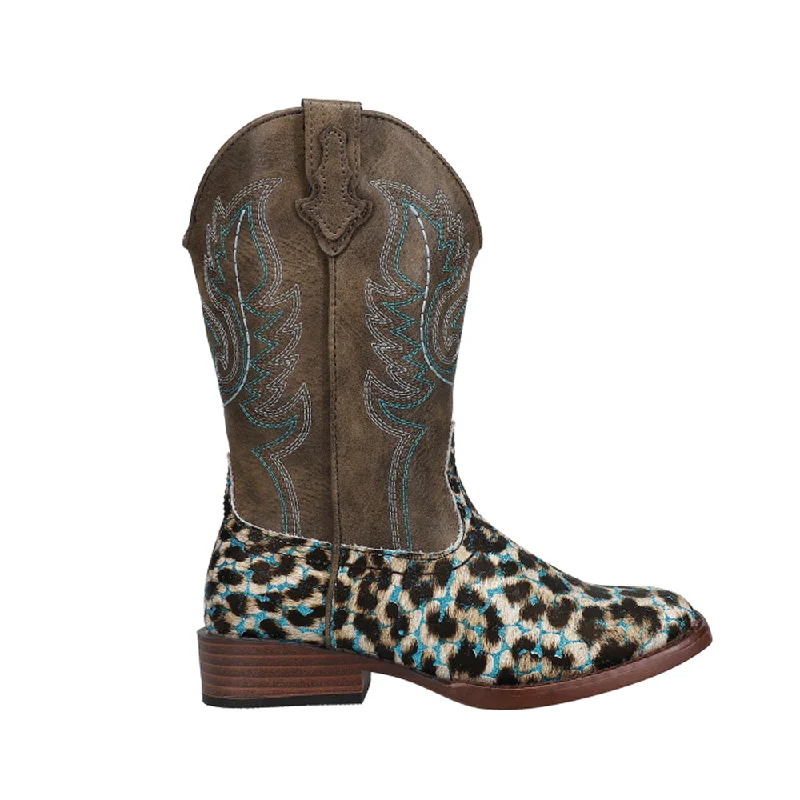 Cowboy boots with shiny soles-Glitter Leopard Square Toe Cowboy Boots (Little Kid-Big Kid)