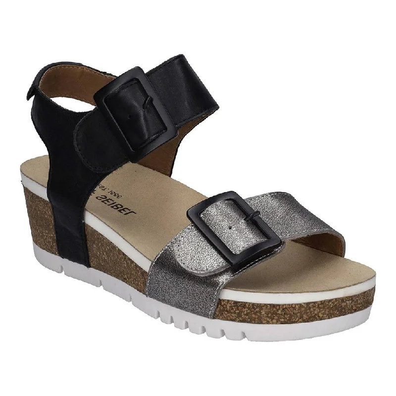 Sandals with velcro -Josef Seibel Quinn 02 Ladies Basalt Grey Combi Leather Arch Support Touch Fastening Sandals