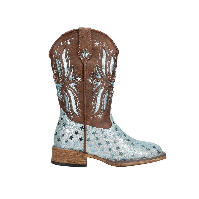 Cowboy boots with bold colors-Starlet Tooled Inlay Square Toe Cowboy Boots (Little Kid)