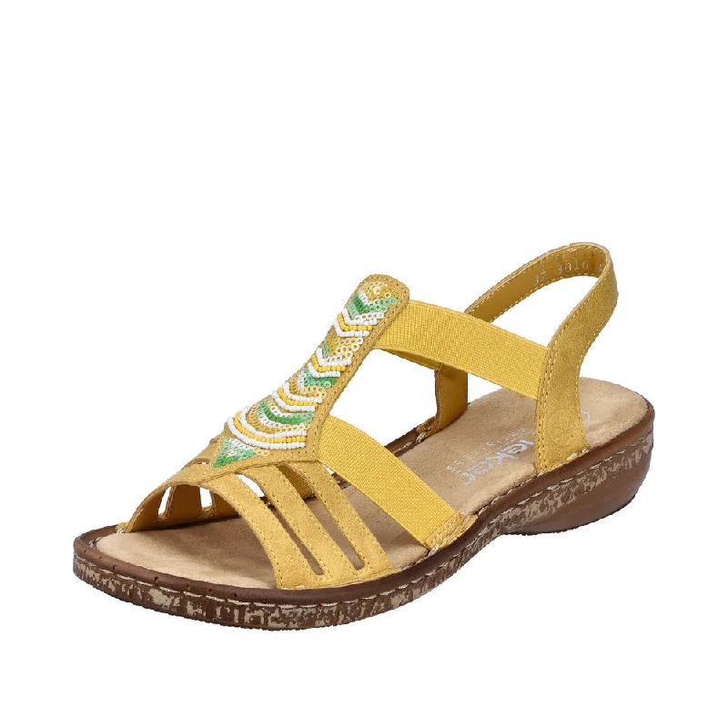 Sandals for casual summer -Rieker 62808-68 Ladies Yellow Slip On Sandals