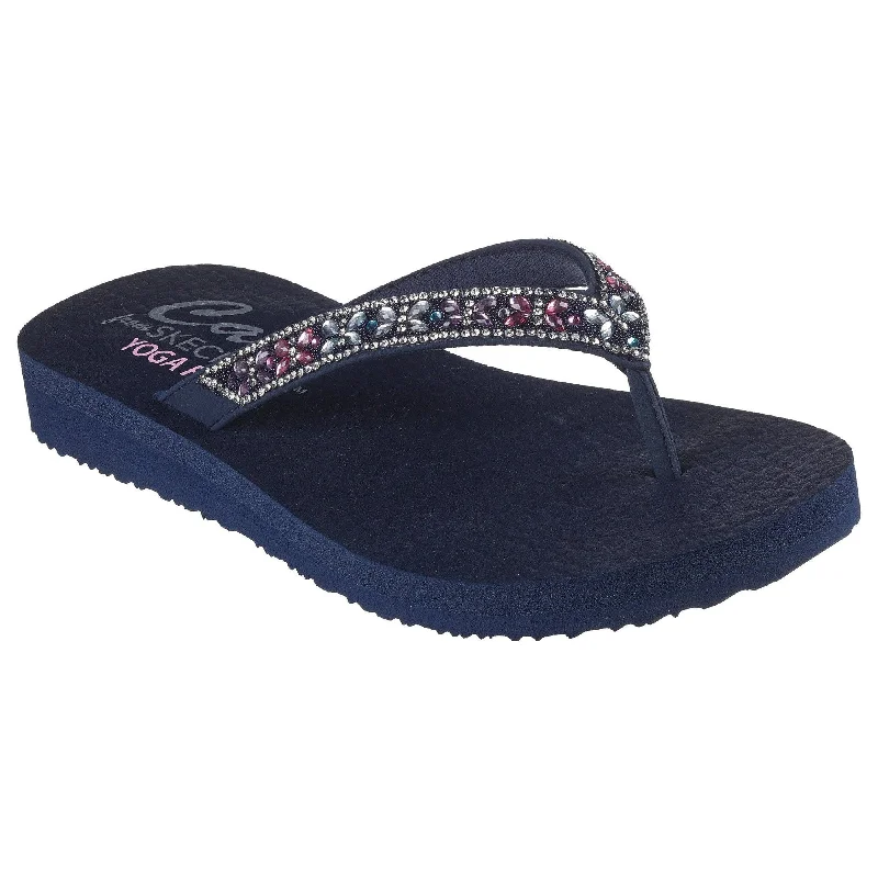 Sandals with lightweight comfort -Skechers 119660 Meditation - Butterfly Garden Ladies Navy Vegan Sandals