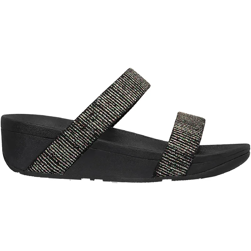 Sandals with secure fit -Women's Fit Flop Lottie Glitter Stripe Slide Black Fabric