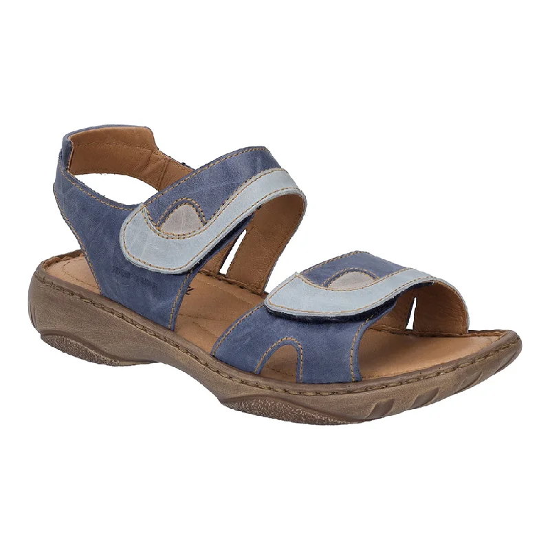 Sandals with secure straps -Josef Seibel Debra Ladies Blue Kombi Leather Rip Tape Sandals