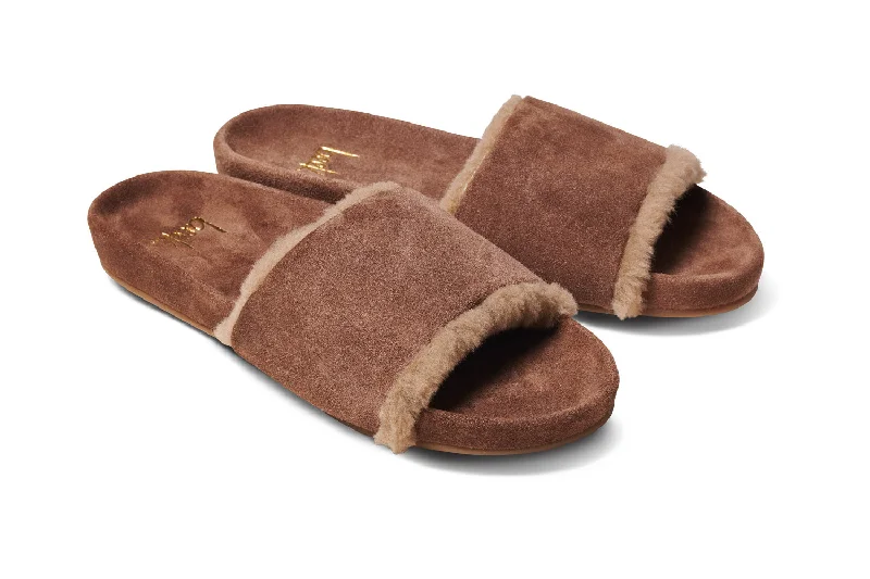 Sandals with stylish heel -GALLITO SHEARLING - Pecan