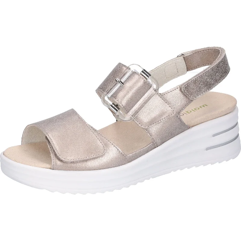 Sandals in amethyst stone -Waldlaufer 795006 131 070 H-Dina Ladies Gold Leather Arch Support Touch Fastening Sandals