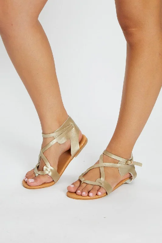 Sandals for relaxing days -Metallic Cross Over Ankle Strap Flat Sandals