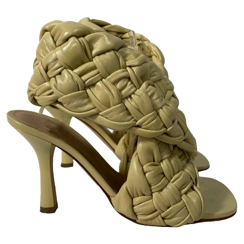 Sandals with modern looks -Bottega Veneta The Board Heeled Sandals in Yellow Lambskin Leather