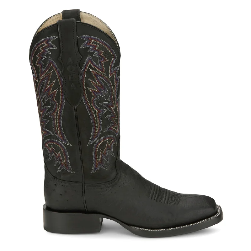 Cowboy boots with feather stitching-Three Bars Wide Square Toe Cowboy Boots