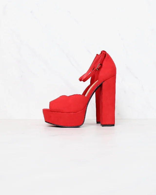 Sandals with slip-resistant sole -Red Suede Ankle Strap High Heel Sandals