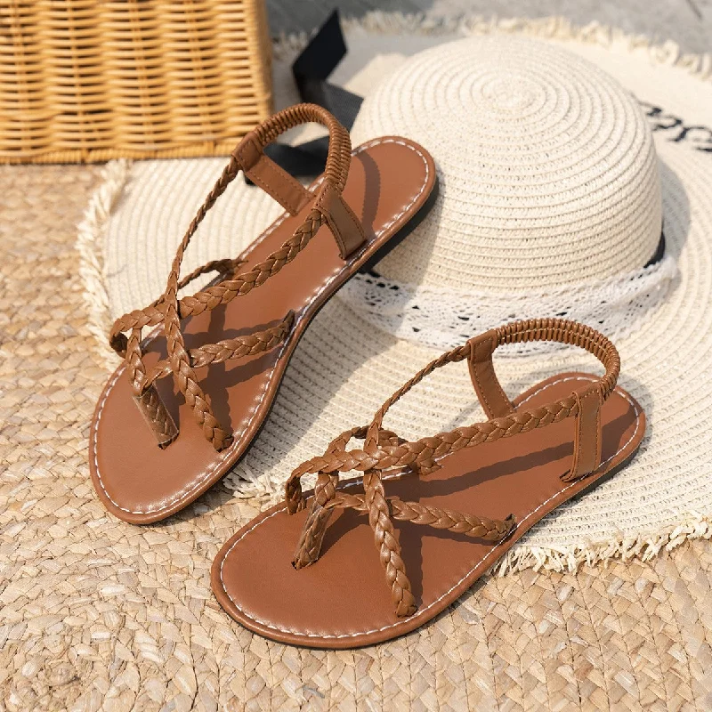 Sandals with sleek heel -Summer Woven Plus Size Flip-Flops Flat Sandals